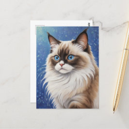 Atemberaubend Blue Mit Augen Ragdoll Cat Painting  Postkarte