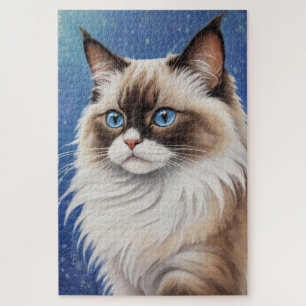 Atemberaubend Blue Mit Augen Ragdoll Cat Painting  Puzzle