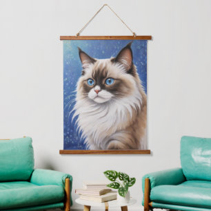 Atemberaubend Blue Mit Augen Ragdoll Cat Painting Wandteppich Mit Holzrahmen
