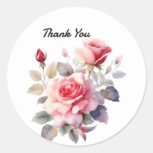 Atemberaubend blühende Rose Wasserfarbe Kissen Abd Runder Aufkleber (Vorderseite)