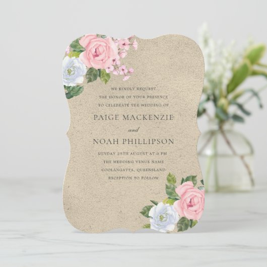 Atemberaubend Blush Pink Floral Elegante Hochzeit Einladung (Stehend Vorderseite)