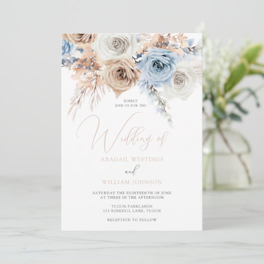 Atemberaubend Boho Floral Wedding Einladung (Stehend Vorderseite)