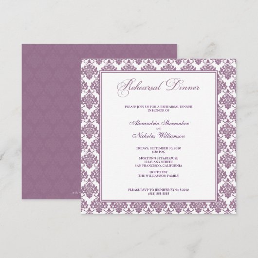 Atemberaubend Damask Probe Dinner Einladung (lila) (Vorne/Hinten)