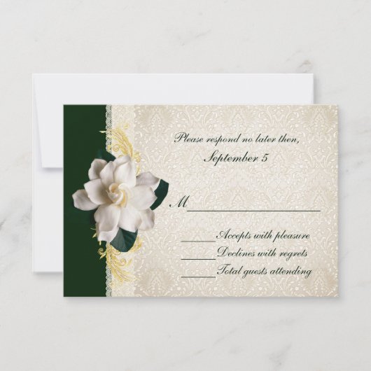 Atemberaubend Dark Green & Ivory Gardenia Wedding RSVP Karte (Vorderseite)