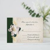 Atemberaubend Dark Green & Ivory Gardenia Wedding RSVP Karte (Stehend Vorderseite)