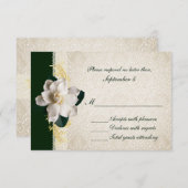 Atemberaubend Dark Green & Ivory Gardenia Wedding RSVP Karte (Vorne/Hinten)
