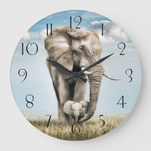 Atemberaubend Elephant Baby Calf Große Wanduhr