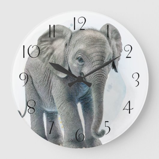 Atemberaubend Elephant Baby Calf Große Wanduhr (Vorderseite)