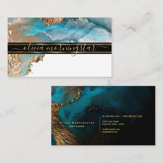Atemberaubend Gold Aqua Liquid Alcohol Tinte Wasse Visitenkarte (Vorne/Hinten)