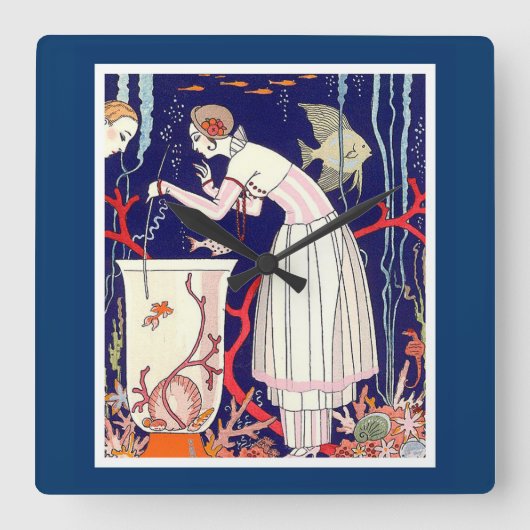 ATEMBERAUBEND KLEINER FISCH , ART DECO SCHÖNHEIT F QUADRATISCHE WANDUHR (Vorderseite)