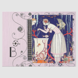 ATEMBERAUBEND KLEINER FISCH, ART DECO SCHÖNHEIT FA SEIDENPAPIER