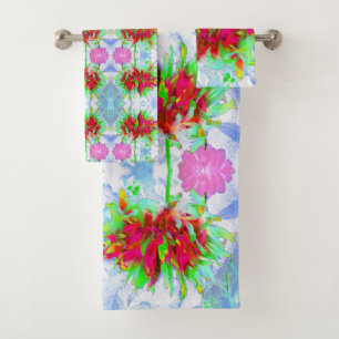Atemberaubend Lime Green und Red Cactus Dahlia Badhandtuch Set