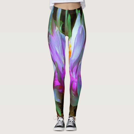 Atemberaubend Magenta und Lime Green Cactus Dahlia Leggings (Vorderseite)