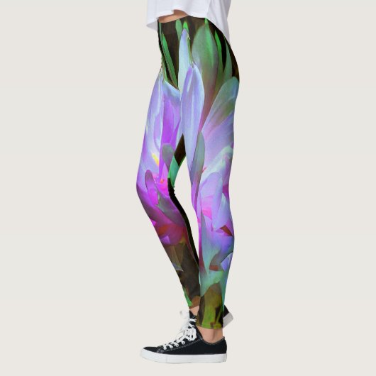 Atemberaubend Magenta und Lime Green Cactus Dahlia Leggings (Links)