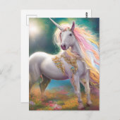 Atemberaubend Magisches Ganzkörper Weißes Einhorn Postkarte (Vorne/Hinten)