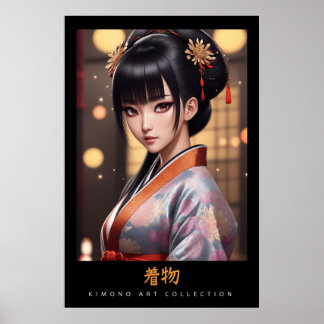 atemberaubend-orangefarbenes Kimono - japanische W Poster