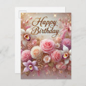 Atemberaubend Pink Floral Geburtstag Postkarte (Vorne/Hinten)