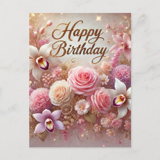 Atemberaubend Pink Floral Geburtstag Postkarte (Vorderseite)