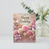 Atemberaubend Pink Floral Geburtstag Postkarte (Stehend Vorderseite)