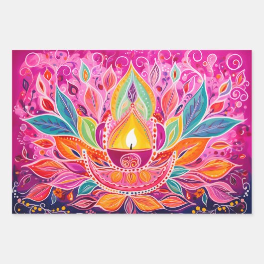 Atemberaubend rosa Diwali Geschenkpapier Set (Vorderseite)