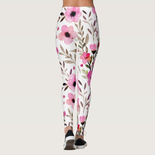 Atemberaubend rosa Farbflora Muster Leggings (Rückseite)