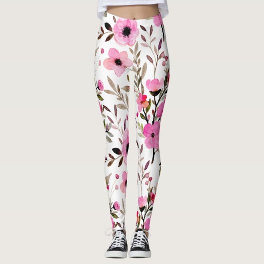 Atemberaubend rosa Farbflora Muster Leggings (Vorderseite)