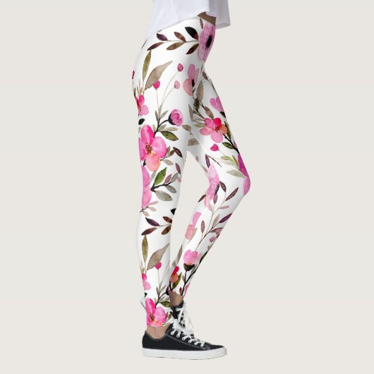 Atemberaubend rosa Farbflora Muster Leggings (Rechts)