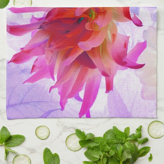 Atemberaubend Rot und Heiß rosa Kaktus Dahlia Geschirrtuch (Gefaltet)