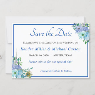 Atemberaubend Sapphire Blue Floral Save the Date