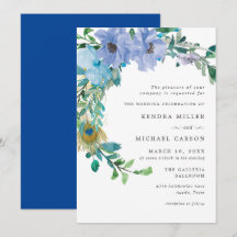 Atemberaubend Sapphire Blue Floral Wedding Einladu
