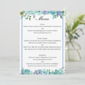 Atemberaubend Sapphire Blue Floral Wedding Menükarte (Stehend Vorderseite)