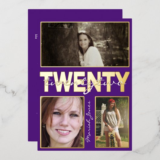 Atemberaubend School Colors 3 Foto Foil Einladung (Vorderseite/Rückseite)