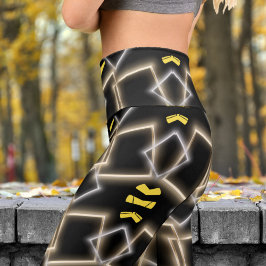 Atemberaubend Schwarz Gerahmt in Gold Muster Yoga Capri Leggings