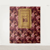 Atemberaubend Sweet 16 Blush Burgundy Gold Banner Wandteppich (Vorderseite)