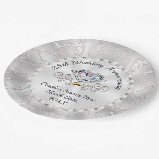 Atemberaubende 25-jährige Hochzeitspapier-Teller Pappteller (Schrägansicht)