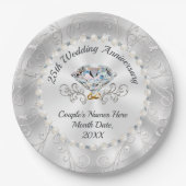 Atemberaubende 25-jährige Hochzeitspapier-Teller Pappteller (Vorderseite)