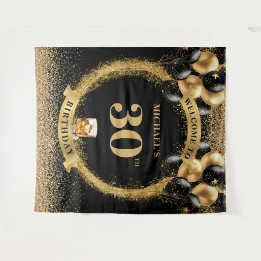 Atemberaubende 30. Man Birthday Whiskey Event Tape Wandteppich (Vorderseite (Horizontal))