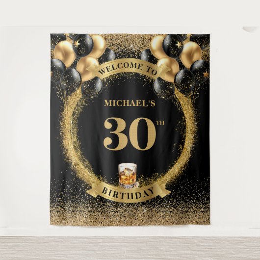 Atemberaubende 30. Man Birthday Whiskey Event Tape Wandteppich (Vorderseite)