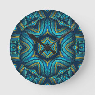 Atemberaubende Abstrakte Blaue und Gelbe Mandala K Runde Wanduhr
