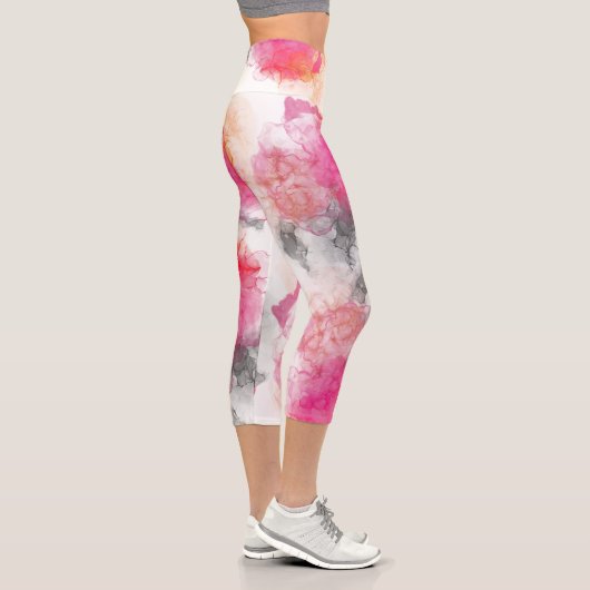 Atemberaubende Abstrakte Rosa Korallenkohle Alkoho Capri Leggings (Rechts)