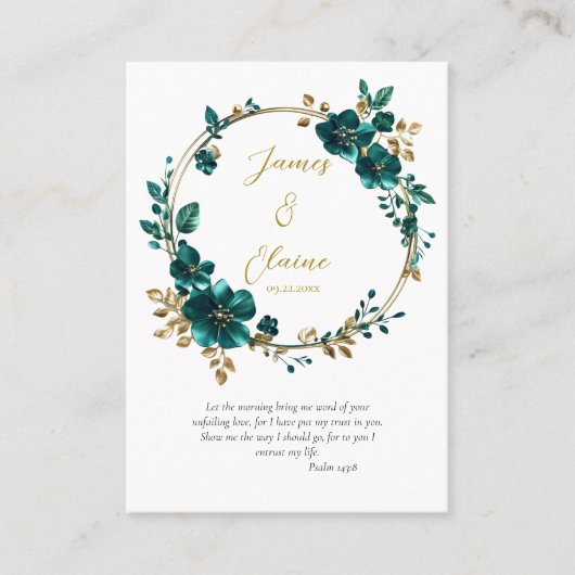 Atemberaubende Aquamarine Blume orthodoxe Hochzeit Platzkarte (Vorderseite)