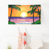 Atemberaubende Aquarellpalmen Sonnenuntergang Banner (Insitu)