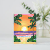 Atemberaubende Aquarellpalmen Sonnenuntergang Postkarte (Stehend Vorderseite)
