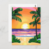 Atemberaubende Aquarellpalmen Sonnenuntergang Postkarte (Vorne/Hinten)