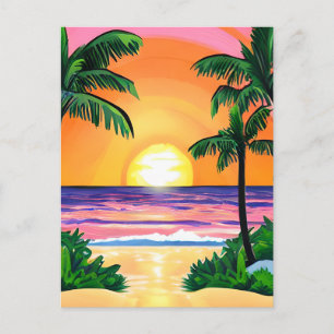 Atemberaubende Aquarellpalmen Sonnenuntergang Postkarte