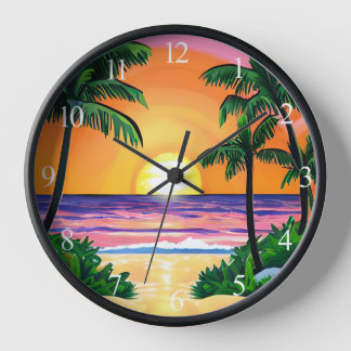 Atemberaubende Aquarellpalmen Sonnenuntergang Uhr