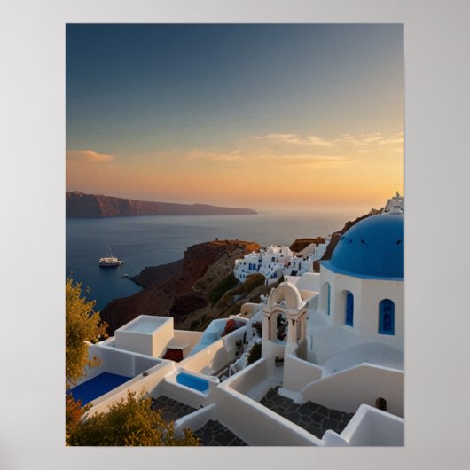 Atemberaubende Aussicht auf Santorin Poster (Vorne)