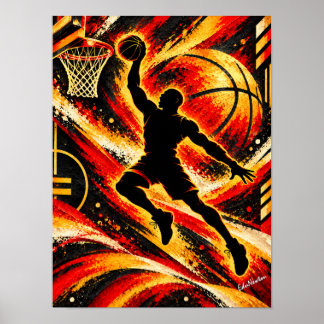 Atemberaubende Basketball-Slam-Dunk-Silhouette Poster