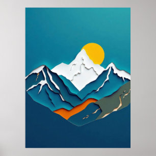 Atemberaubende Berglandschaft mit Papierschnitt Poster