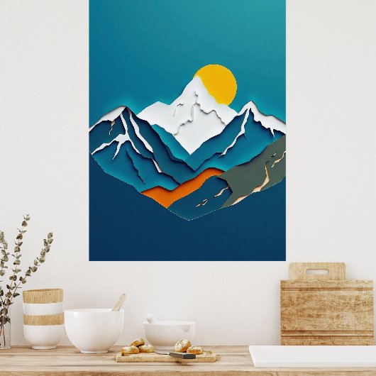 Atemberaubende Berglandschaft mit Papierschnitt Poster (Küche)